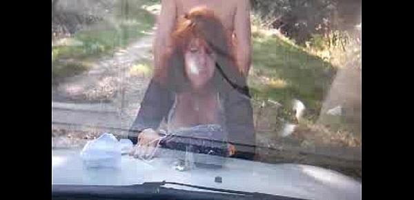  Busty cheating wife gets out of the car and sucks cock